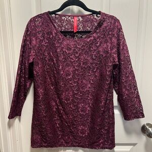 Ruby Ribbon‎ | Plum Purple Lace 3/4 Sleeve Top Style 1874 Sz M